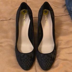 Nine West Black embroidered heels never worn.